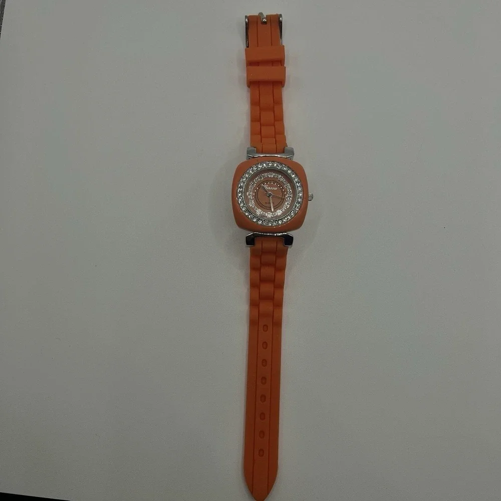 Geneva Women's Orange Jelly Band Watch Crystal Accent Silicone Rubber N0 Battery
